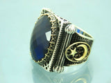 Turkish Handmade Jewelry 925 Sterling Silver Sapphire Stone Mens Rings