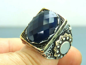 Turkish Handmade Jewelry 925 Sterling Silver Sapphire Stone Mens Rings