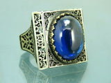 Turkish Handmade Jewelry 925 Sterling Silver Sapphire Stone Mens Rings