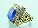 Turkish Handmade Jewelry 925 Sterling Silver Sapphire Stone Mens Rings