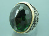 Turkish Handmade Jewelry 925 Sterling Silver Emerald Stone Mens Rings