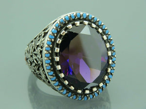 Turkish Handmade Jewelry 925 Sterling Silver Amethyst Stone Men's Rings