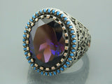 Turkish Handmade Jewelry 925 Sterling Silver Amethyst Stone Men's Rings