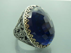 Turkish Handmade Jewelry 925 Sterling Silver Sapphire Stone Mens Rings