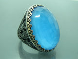 Turkish Handmade Jewelry 925 Sterling Silver Aquamarine Stone Mens Rings