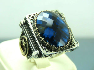 Turkish Handmade Jewelry 925 Sterling Silver Sapphire Stone Mens Rings