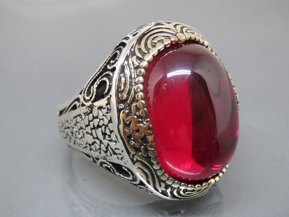 Turkish Handmade Jewelry 925 Sterling Silver Ruby Stone Mens Rings