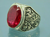 Turkish Handmade Jewelry 925 Sterling Silver Ruby Stone Mens Rings