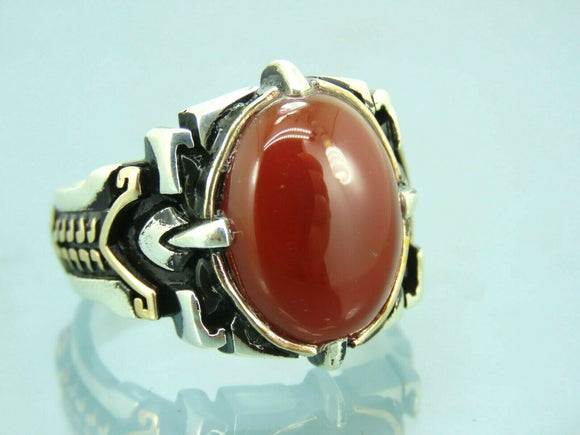 Turkish Handmade Jewelry 925 Sterling Silver Agate Stone Mens Rings