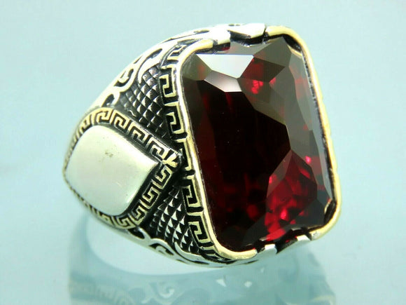 Turkish Handmade Jewelry 925 Sterling Silver Ruby Stone Mens Rings