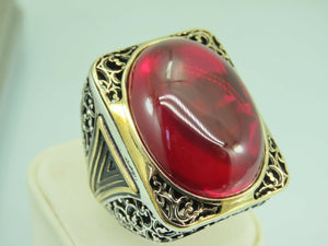 Turkish Handmade Jewelry 925 Sterling Silver Ruby Stone Mens Rings