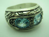 Turkish Handmade Jewelry 925 Sterling Silver Aquamarine Stone Mens Rings
