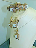 Turkish Handmade Jewelry 925 Sterling Silver Pearl Stone Women's Pendant, Earring, Bracelet & Ring Jewelry Set