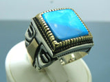 Turkish Handmade Jewelry 925 Sterling Silver Turquoise Stone Mens Rings