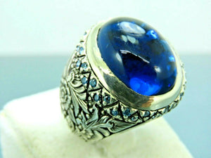 Turkish Handmade Jewelry 925 Sterling Silver Sapphire Stone Mens Rings