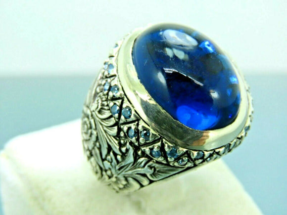 Turkish Handmade Jewelry 925 Sterling Silver Sapphire Stone Mens Rings