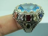 Turkish Handmade Jewelry 925 Sterling Silver Aquamarine Stone Men's Ring Sz 11