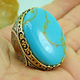 Turkish Handmade Jewelry 925 Sterling Silver Turquoise Stone Mens Rings