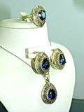 Turkish Handmade Jewelry 925 Sterling Silver Sapphire Stone Women's Earrings, Pendant & Ring Jewelry Set