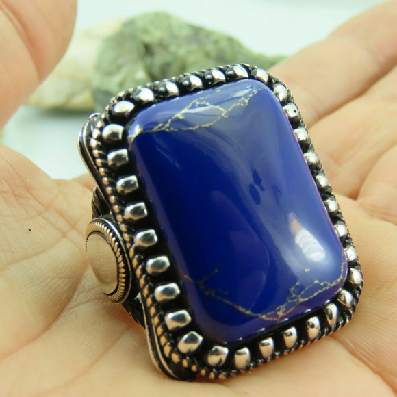 Turkish Handmade Jewelry 925 Sterling Silver Lapis Stone Men's Rings