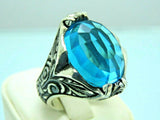 Turkish Handmade Jewelry 925 Sterling Silver Aquamarine Stone Mens Rings