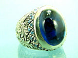 Turkish Handmade Jewelry 925 Sterling Silver Sapphire Stone Mens Rings