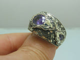 Turkish Handmade Jewelry 925 Sterling Silver Amethyst Stone Engraved Mens Rings