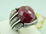 Turkish Handmade Jewelry 925 Sterling Silver Ruby Stone Mens Rings