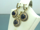 Turkish Handmade Jewelry 925 Sterling Silver Sapphire Stone Women's Earring & Pendant Jewelry Set