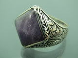 Turkish Handmade Jewelry 925 Sterling Silver Amethyst Stone Engraved Mens Rings