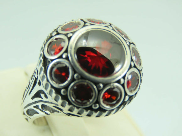 Turkish Handmade Jewelry 925 Sterling Silver Garnet Stone Mens Rings