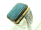 Turkish Handmade Jewelry 925 Sterling Silver Aquamarine Stone Mens Rings