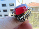 Turkish Handmade Jewelry 925 Sterling Silver Ruby Stone Mens Rings