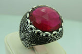 Turkish Handmade Jewelry 925 Sterling Silver Ruby Stone Mens Rings