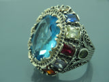 Turkish Handmade Jewelry 925 Sterling Silver Aquamarine Stone Men's Ring Sz 11