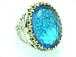 Turkish Handmade Jewelry 925 Sterling Silver Aquamarine Stone Mens Rings