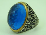 Turkish Handmade Jewelry 925 Sterling Silver Aquamarine Stone Men's Ring Sz 11