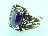 Turkish Handmade Jewelry 925 Sterling Silver Amethyst Stone Men's Rings