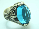 Turkish Handmade Jewelry 925 Sterling Silver Aquamarine Stone Mens Rings