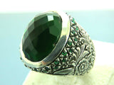 Turkish Handmade Jewelry 925 Sterling Silver Emerald Stone Mens Rings