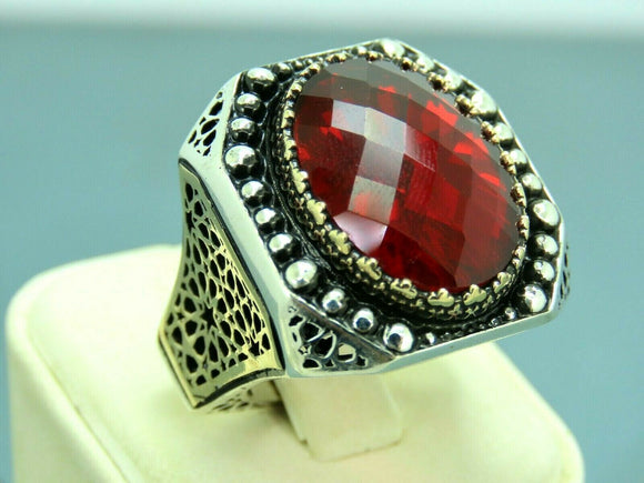 Turkish Handmade Jewelry 925 Sterling Silver Ruby Stone Mens Rings