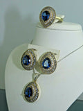 Turkish Handmade Jewelry 925 Sterling Silver Sapphire Stone Women's Earrings, Pendant & Ring Jewelry Set