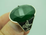 Turkish Handmade Jewelry 925 Sterling Silver Emerald Stone Mens Rings