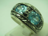 Turkish Handmade Jewelry 925 Sterling Silver Aquamarine Stone Mens Rings