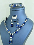Turkish Handmade Jewelry 925 Sterling Silver Sapphire Stone Women's Necklace, Earring, Bracelet & Ring Jewelry Set