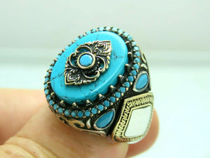 Turkish Handmade Jewelry 925 Sterling Silver Turquoise Stone Mens Rings