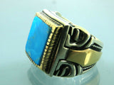 Turkish Handmade Jewelry 925 Sterling Silver Turquoise Stone Mens Rings