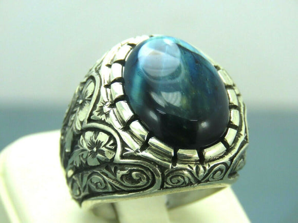 Turkish Handmade Jewelry 925 Sterling Silver Labradorite Stone Men's Rings