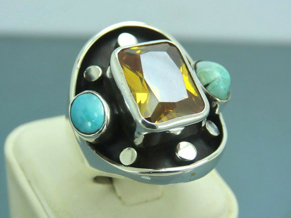 Turkish Handmade Jewelry 925 Sterling Silver Citrine Stone Mens Rings