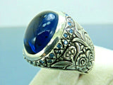 Turkish Handmade Jewelry 925 Sterling Silver Sapphire Stone Mens Rings